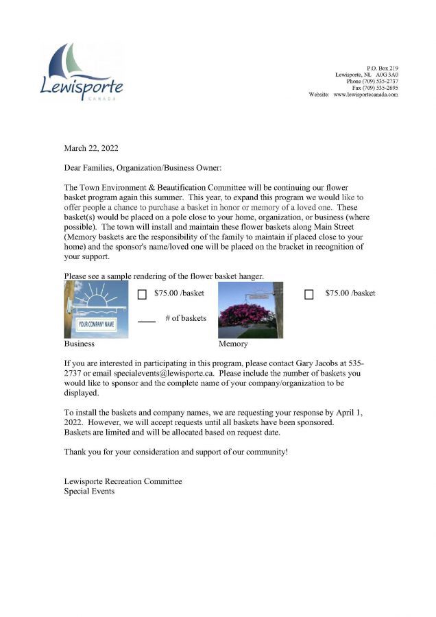 2022 Hanging Baskets and Memorial Baskets Lewisporte